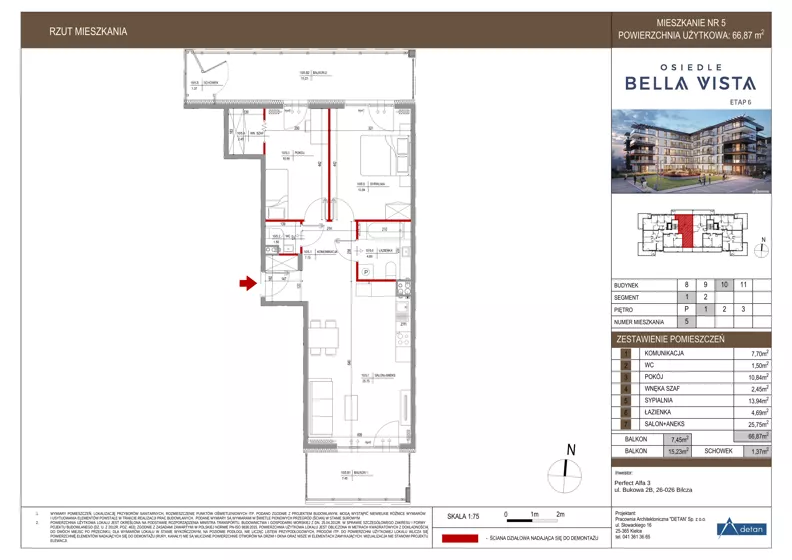 3 pokoje, mieszkanie 66,87 m², piętro 1, oferta nr 10-5, Osiedle Bella Vista etap VI, Kielce, Ostra Górka, ul. Generała Andersa / Domki