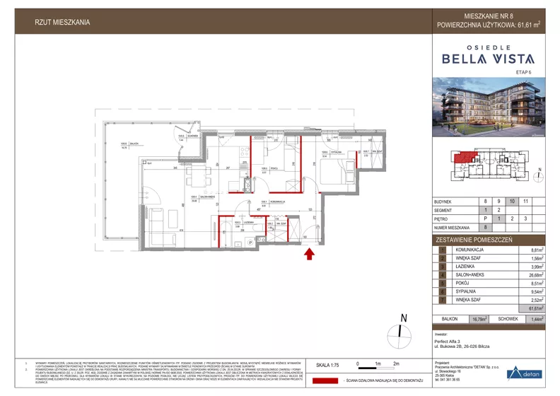 3 pokoje, mieszkanie 61,61 m², piętro 1, oferta nr 10-8, Osiedle Bella Vista etap VI, Kielce, Ostra Górka, ul. Generała Andersa / Domki