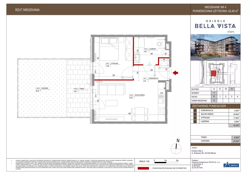 2 pokoje, mieszkanie 42,49 m², parter, oferta nr 11-4 NP, Osiedle Bella Vista etap VI, Kielce, Ostra Górka, ul. Generała Andersa / Domki