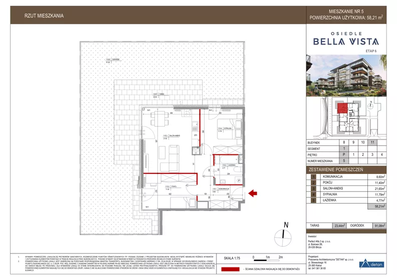 3 pokoje, mieszkanie 58,21 m², parter, oferta nr 11-5, Osiedle Bella Vista etap VI, Kielce, Ostra Górka, ul. Generała Andersa / Domki