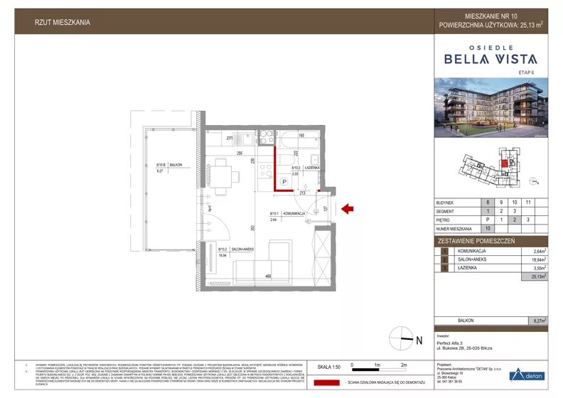 1 pokój, mieszkanie 25,13 m², piętro 2, oferta nr 8-10, Osiedle Bella Vista etap VI, Kielce, Ostra Górka, ul. Generała Andersa / Domki