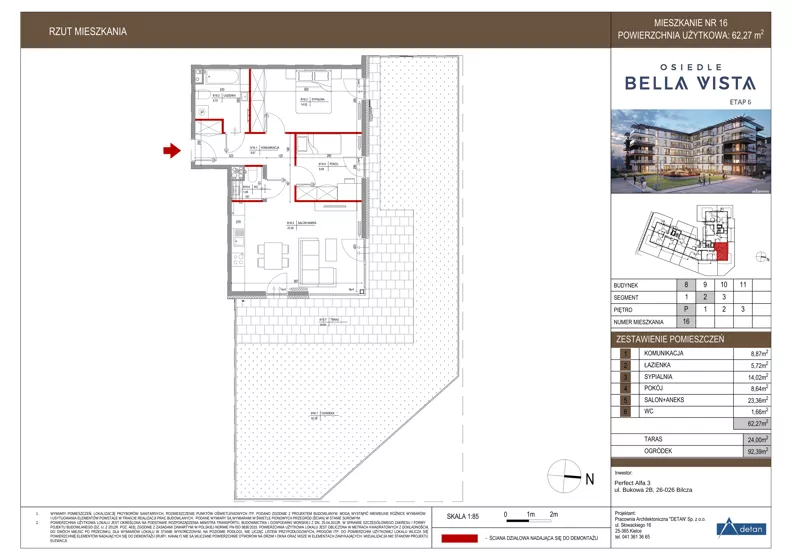 3 pokoje, mieszkanie 62,27 m², parter, oferta nr 8-16, Osiedle Bella Vista etap VI, Kielce, Ostra Górka, ul. Generała Andersa / Domki