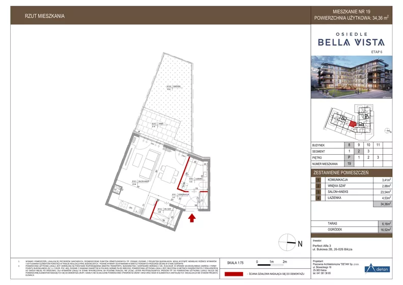 1 pokój, mieszkanie 34,36 m², parter, oferta nr 8-19, Osiedle Bella Vista etap VI, Kielce, Ostra Górka, ul. Generała Andersa / Domki
