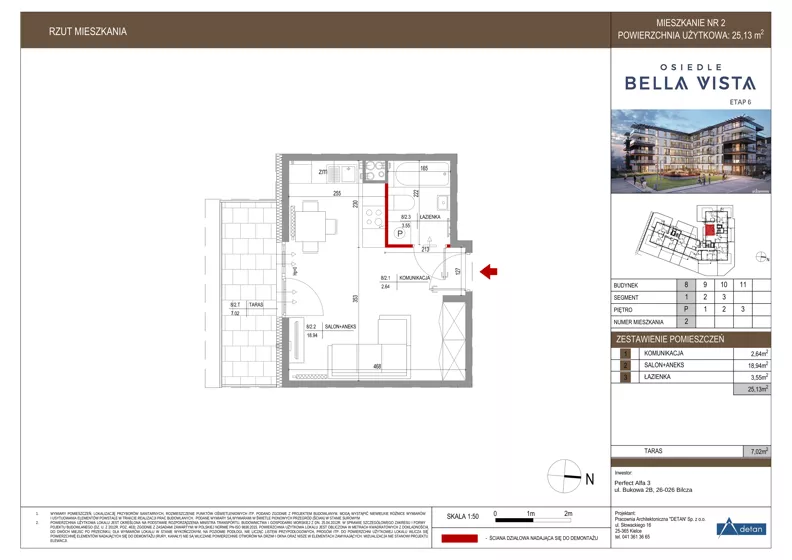 1 pokój, mieszkanie 25,13 m², parter, oferta nr 8-2, Osiedle Bella Vista etap VI, Kielce, Ostra Górka, ul. Generała Andersa / Domki