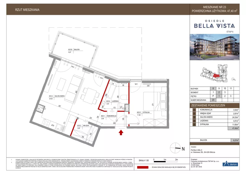 2 pokoje, mieszkanie 47,40 m², piętro 1, oferta nr 8-23, Osiedle Bella Vista etap VI, Kielce, Ostra Górka, ul. Generała Andersa / Domki