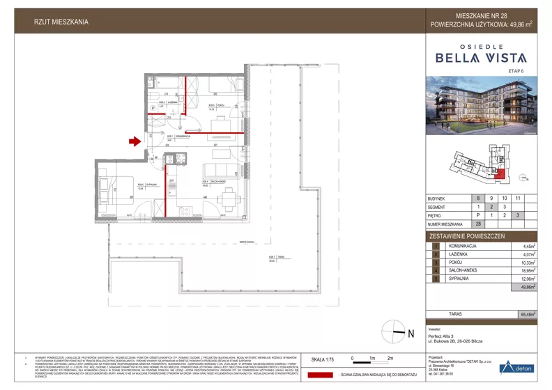 3 pokoje, mieszkanie 49,86 m², piętro 3, oferta nr 8-28, Osiedle Bella Vista etap VI, Kielce, Ostra Górka, ul. Generała Andersa / Domki