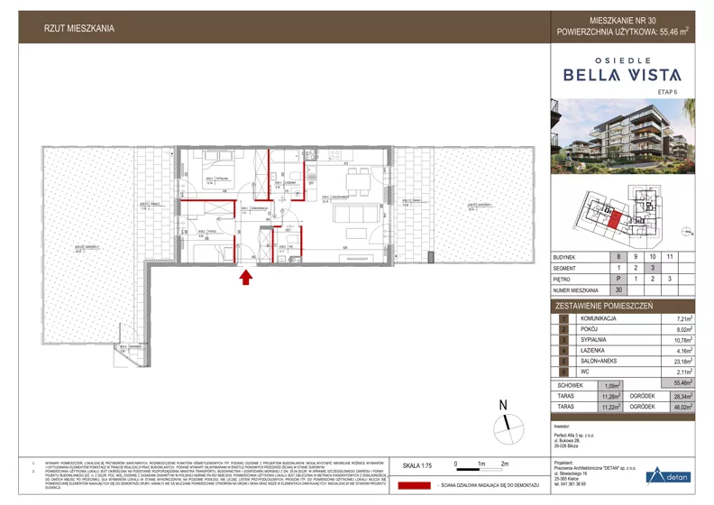 3 pokoje, mieszkanie 55,46 m², parter, oferta nr 8-30, Osiedle Bella Vista etap VI, Kielce, Ostra Górka, ul. Generała Andersa / Domki