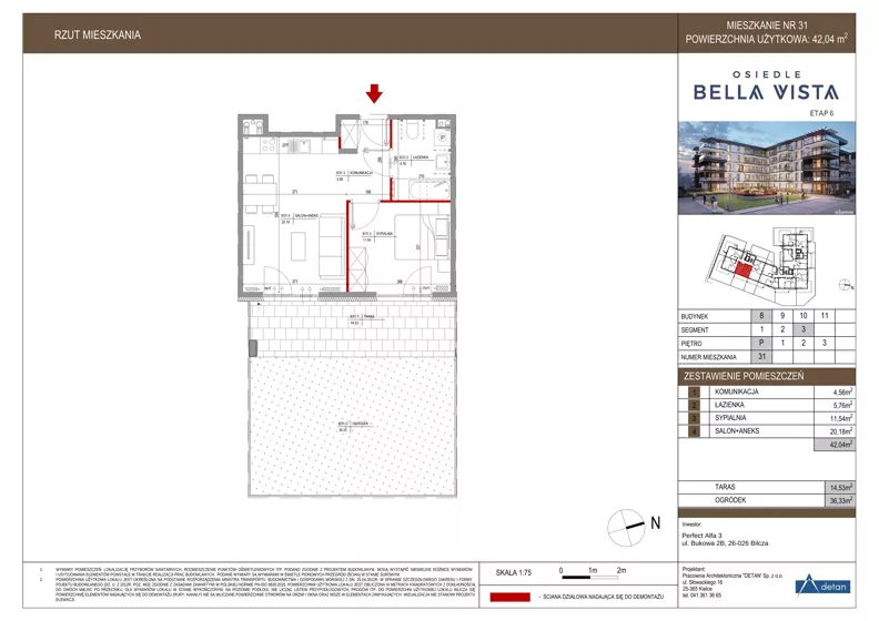2 pokoje, mieszkanie 42,04 m², parter, oferta nr 8-31 NP., Osiedle Bella Vista etap VI, Kielce, Ostra Górka, ul. Generała Andersa / Domki