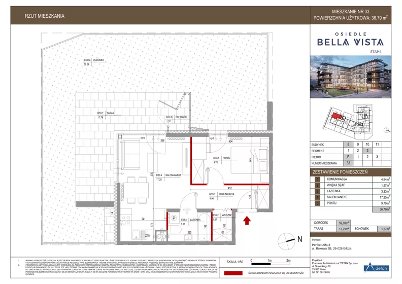 2 pokoje, mieszkanie 36,79 m², parter, oferta nr 8-33, Osiedle Bella Vista etap VI, Kielce, Ostra Górka, ul. Generała Andersa / Domki