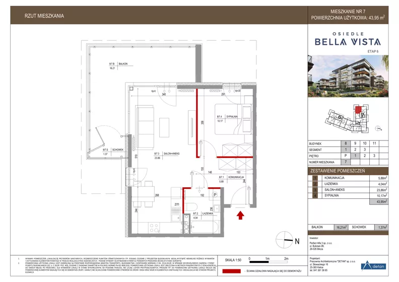 2 pokoje, mieszkanie 43,95 m², piętro 1, oferta nr 8-7, Osiedle Bella Vista etap VI, Kielce, Ostra Górka, ul. Generała Andersa / Domki