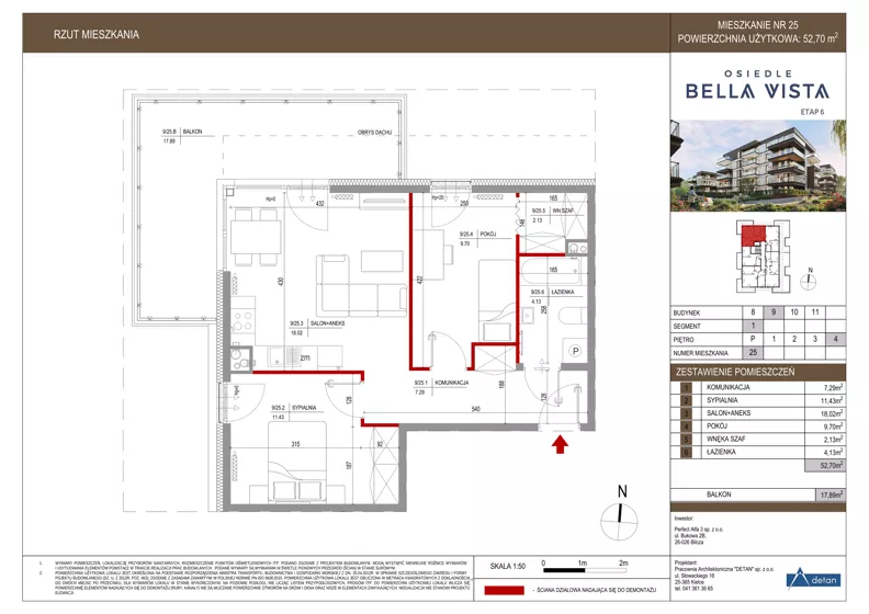 3 pokoje, mieszkanie 52,70 m², piętro 4, oferta nr 9-25, Osiedle Bella Vista etap VI, Kielce, Ostra Górka, ul. Generała Andersa / Domki