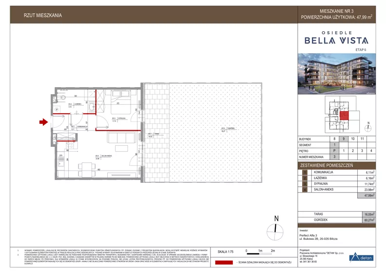 2 pokoje, mieszkanie 47,99 m², parter, oferta nr 9-3 NP., Osiedle Bella Vista etap VI, Kielce, Ostra Górka, ul. Generała Andersa / Domki