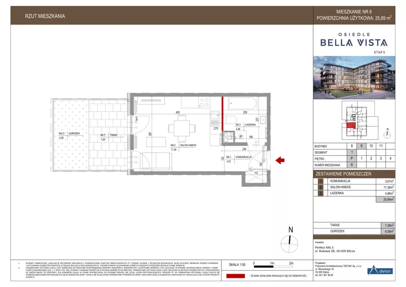 1 pokój, mieszkanie 25,89 m², parter, oferta nr 9-6, Osiedle Bella Vista etap VI, Kielce, Ostra Górka, ul. Generała Andersa / Domki