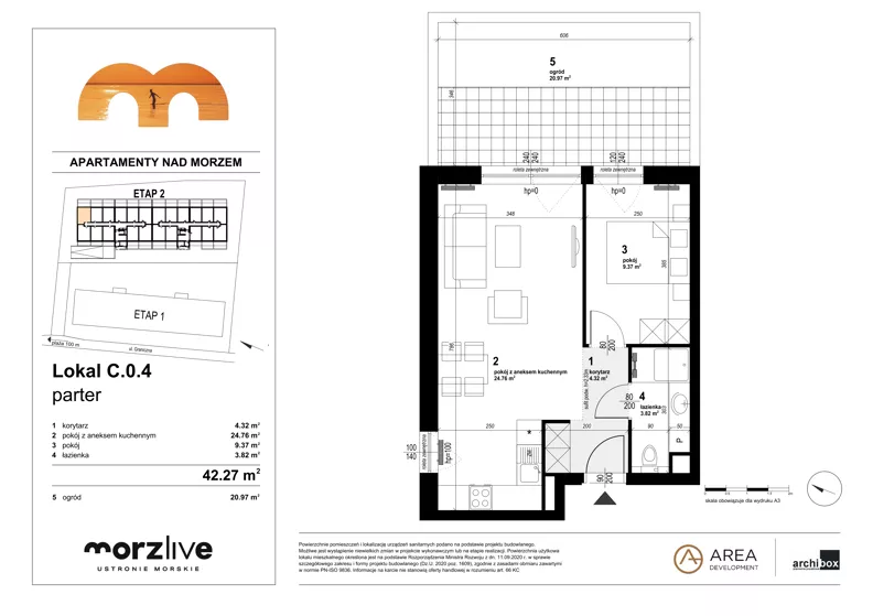 2 pokoje, mieszkanie 42,27 m², parter, oferta nr C.0.4, Morzlive etap 2, Ustronie Morskie, ul. Graniczna 4