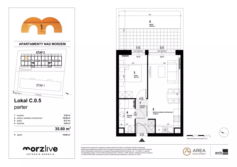 2 pokoje, mieszkanie 35,60 m², parter, oferta nr C.0.5, Morzlive etap 2, Ustronie Morskie, ul. Graniczna 4