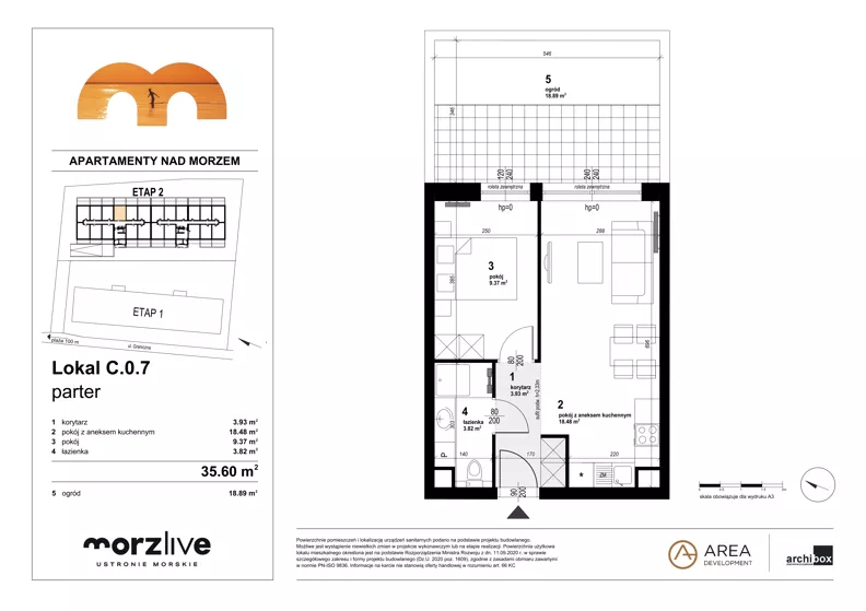 2 pokoje, mieszkanie 35,60 m², parter, oferta nr C.0.7, Morzlive etap 2, Ustronie Morskie, ul. Graniczna 4
