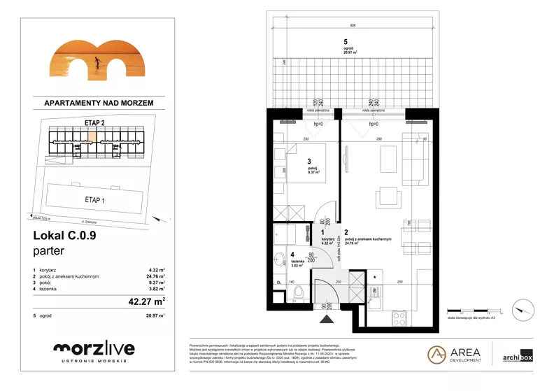2 pokoje, mieszkanie 42,27 m², parter, oferta nr C.0.9, Morzlive etap 2, Ustronie Morskie, ul. Graniczna 4