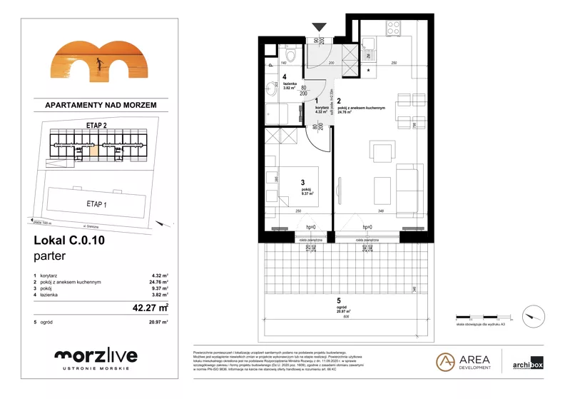 2 pokoje, mieszkanie 42,27 m², parter, oferta nr C.0.10, Morzlive etap 2, Ustronie Morskie, ul. Graniczna 4