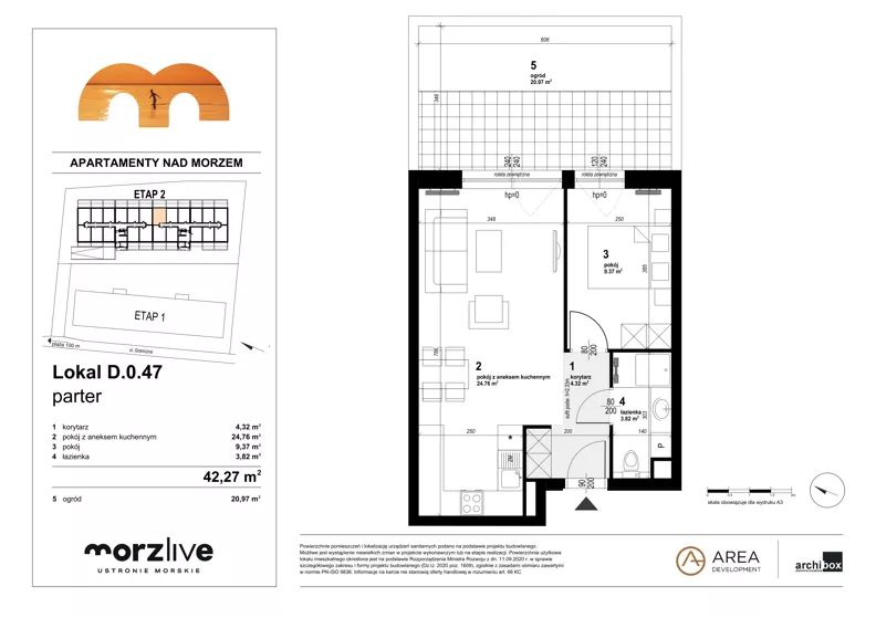 2 pokoje, mieszkanie 42,27 m², parter, oferta nr D.0.47, Morzlive etap 2, Ustronie Morskie, ul. Graniczna 4