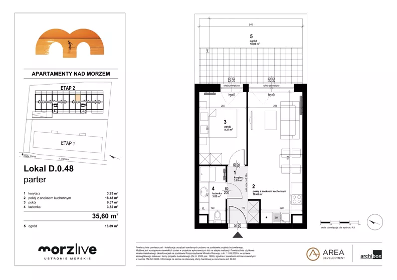 2 pokoje, mieszkanie 35,60 m², parter, oferta nr D.0.48, Morzlive etap 2, Ustronie Morskie, ul. Graniczna 4