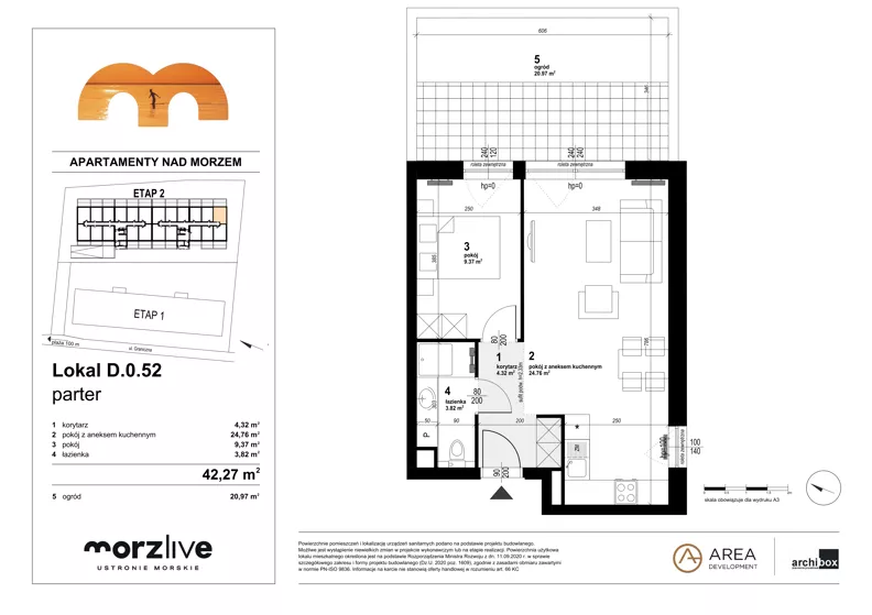2 pokoje, mieszkanie 42,27 m², parter, oferta nr D.0.52, Morzlive etap 2, Ustronie Morskie, ul. Graniczna 4