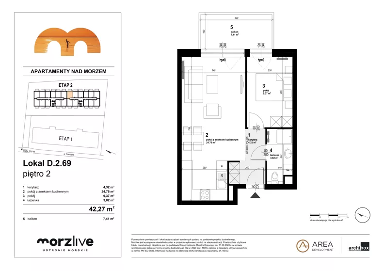 2 pokoje, mieszkanie 42,27 m², piętro 2, oferta nr D.2.69, Morzlive etap 2, Ustronie Morskie, ul. Graniczna 4