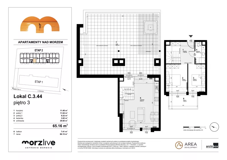 3 pokoje, mieszkanie 65,16 m², piętro 3, oferta nr C.3.44, Morzlive etap 2, Ustronie Morskie, ul. Graniczna 4