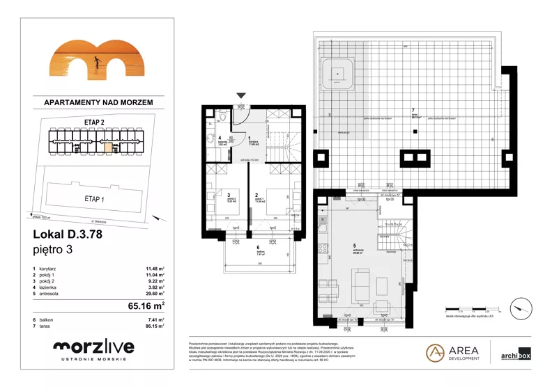 3 pokoje, mieszkanie 65,16 m², piętro 3, oferta nr D.3.78, Morzlive etap 2, Ustronie Morskie, ul. Graniczna 4