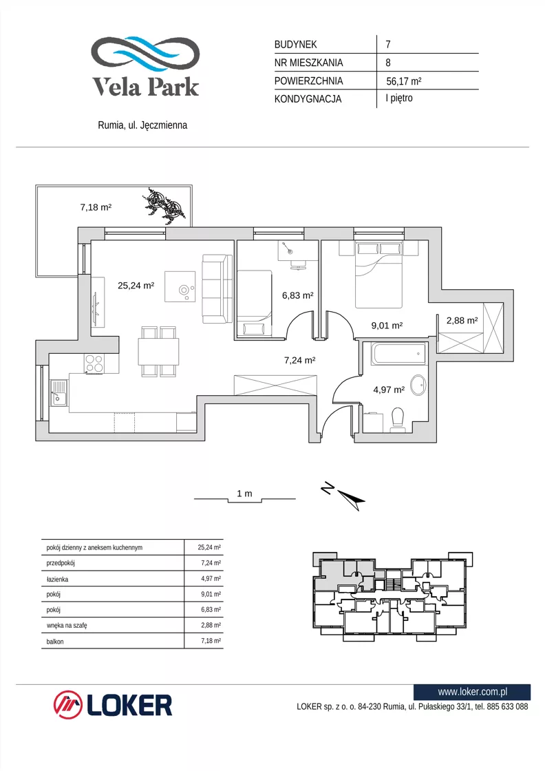 3 pokoje, mieszkanie 56,17 m², piętro 1, oferta nr 7_8, Vela Park Budynek 7, Rumia, Biała Rzeka, ul. Jęczmienna