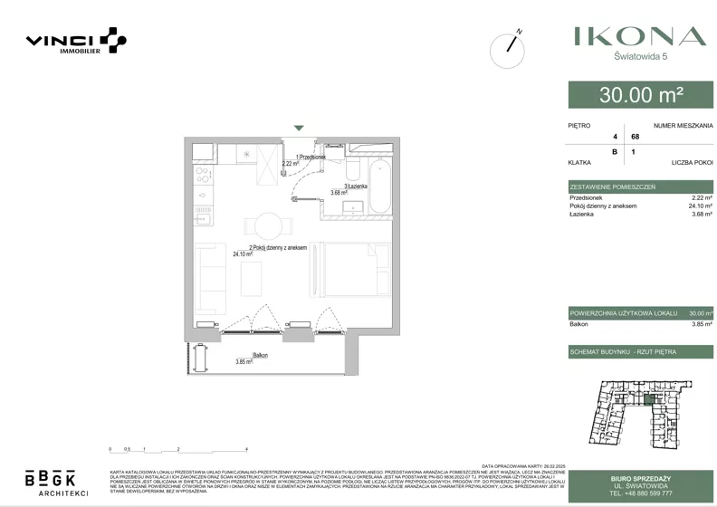 1 pokój, mieszkanie 30,54 m², piętro 4, oferta nr M068, IKONA Światowida 5, Warszawa, Białołęka, Tarchomin, ul. Światowida 5