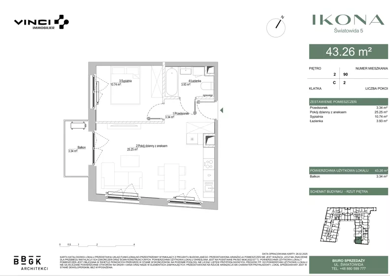 2 pokoje, mieszkanie 44,46 m², piętro 2, oferta nr M090, IKONA Światowida 5, Warszawa, Białołęka, Tarchomin, ul. Światowida 5
