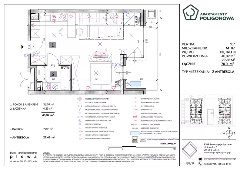 4 pokoje, mieszkanie 70,00 m², piętro 3, oferta nr 87, Apartamenty Poligonowa 4, Lublin, Sławin, ul. Poligonowa