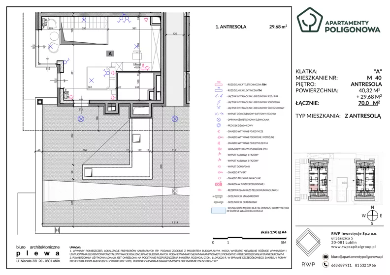 4 pokoje, mieszkanie 70,00 m², piętro 3, oferta nr 40, Apartamenty Poligonowa 4, Lublin, Sławin, ul. Poligonowa
