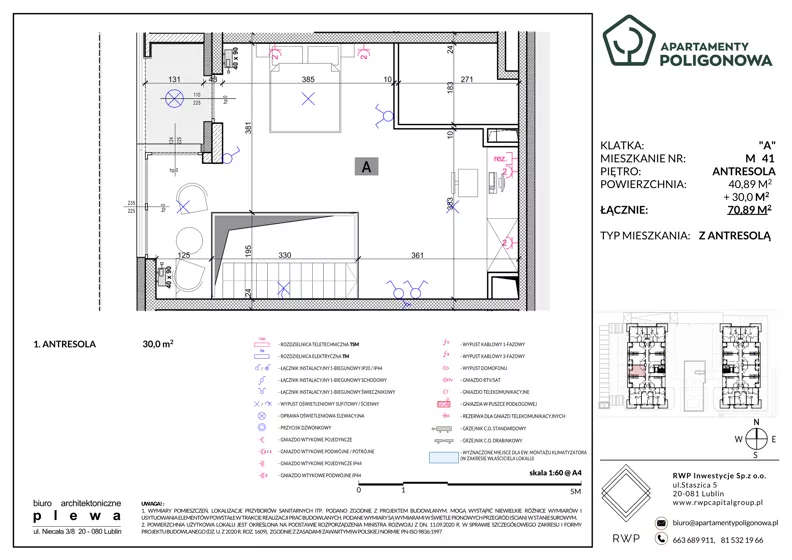 4 pokoje, mieszkanie 70,89 m², piętro 3, oferta nr 41, Apartamenty Poligonowa 4, Lublin, Sławin, ul. Poligonowa