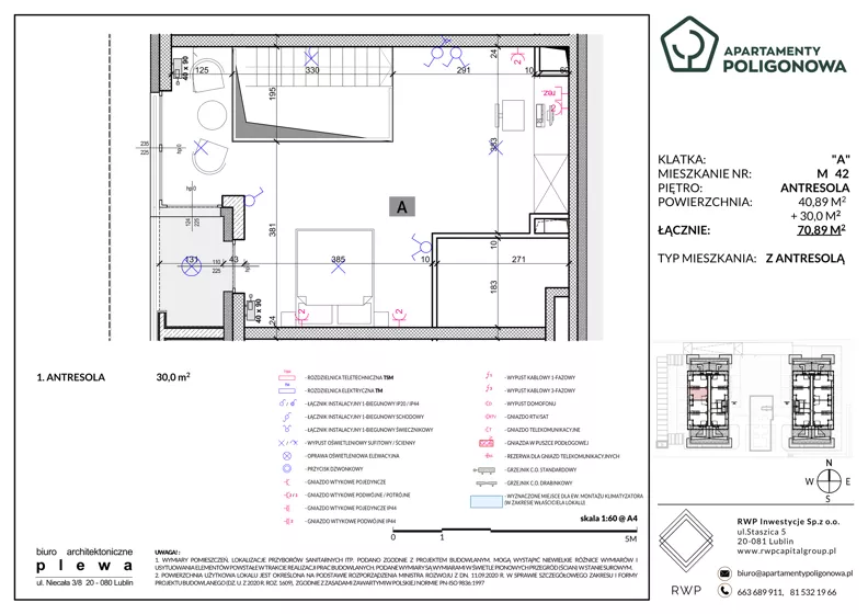 4 pokoje, mieszkanie 70,89 m², piętro 3, oferta nr 42, Apartamenty Poligonowa 4, Lublin, Sławin, ul. Poligonowa
