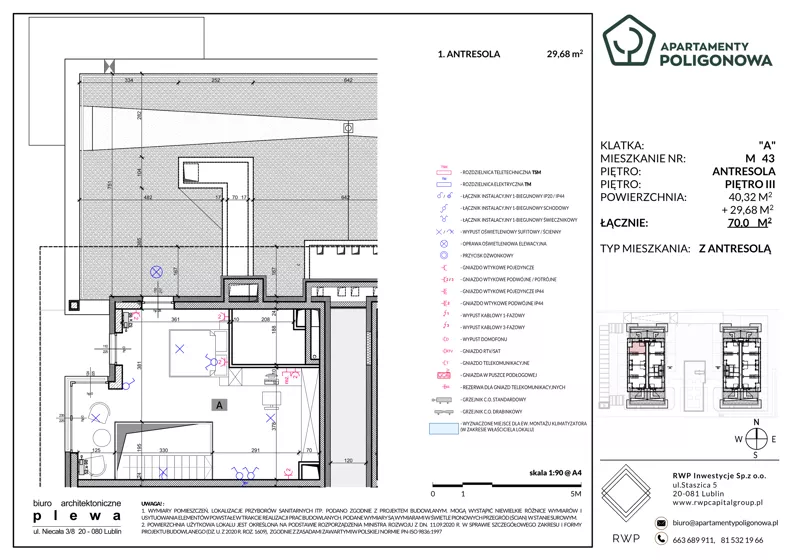 3 pokoje, mieszkanie 70,00 m², piętro 3, oferta nr 43, Apartamenty Poligonowa 4, Lublin, Sławin, ul. Poligonowa
