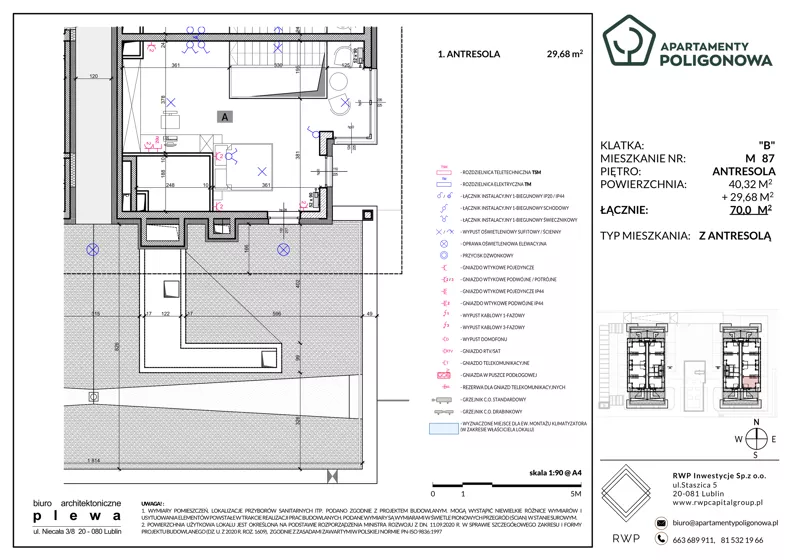 4 pokoje, mieszkanie 70,00 m², piętro 3, oferta nr 87, Apartamenty Poligonowa 4, Lublin, Sławin, ul. Poligonowa