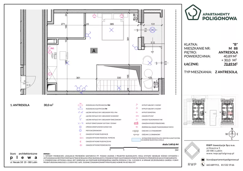 4 pokoje, mieszkanie 70,89 m², piętro 3, oferta nr 88, Apartamenty Poligonowa 4, Lublin, Sławin, ul. Poligonowa