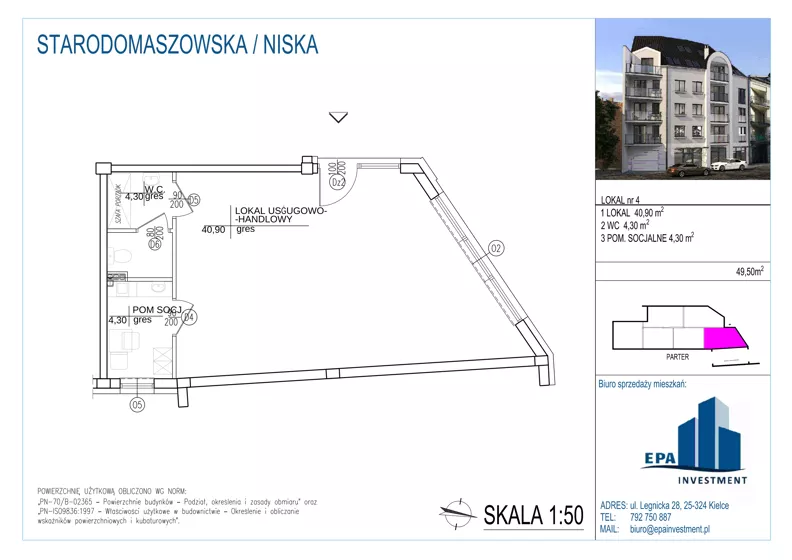 Lokal użytkowy 49,50 m², oferta nr L4, Kamienica przy ul. Starodomaszowskiej - lokale użytkowe, Kielce, Centrum, ul. Starodomaszowska 38