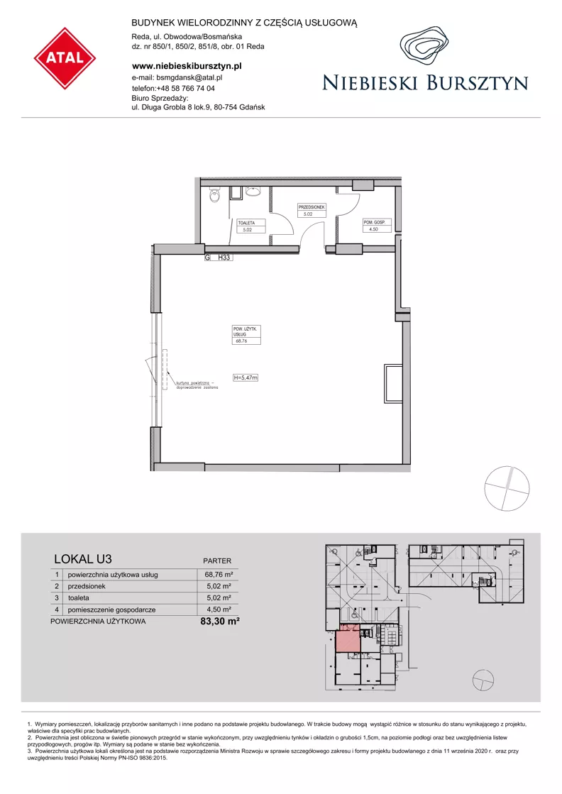 Lokal użytkowy 83,30 m², oferta nr U3, Niebieski Bursztyn - lokale użytkowe, Reda, ul. Bosmańska