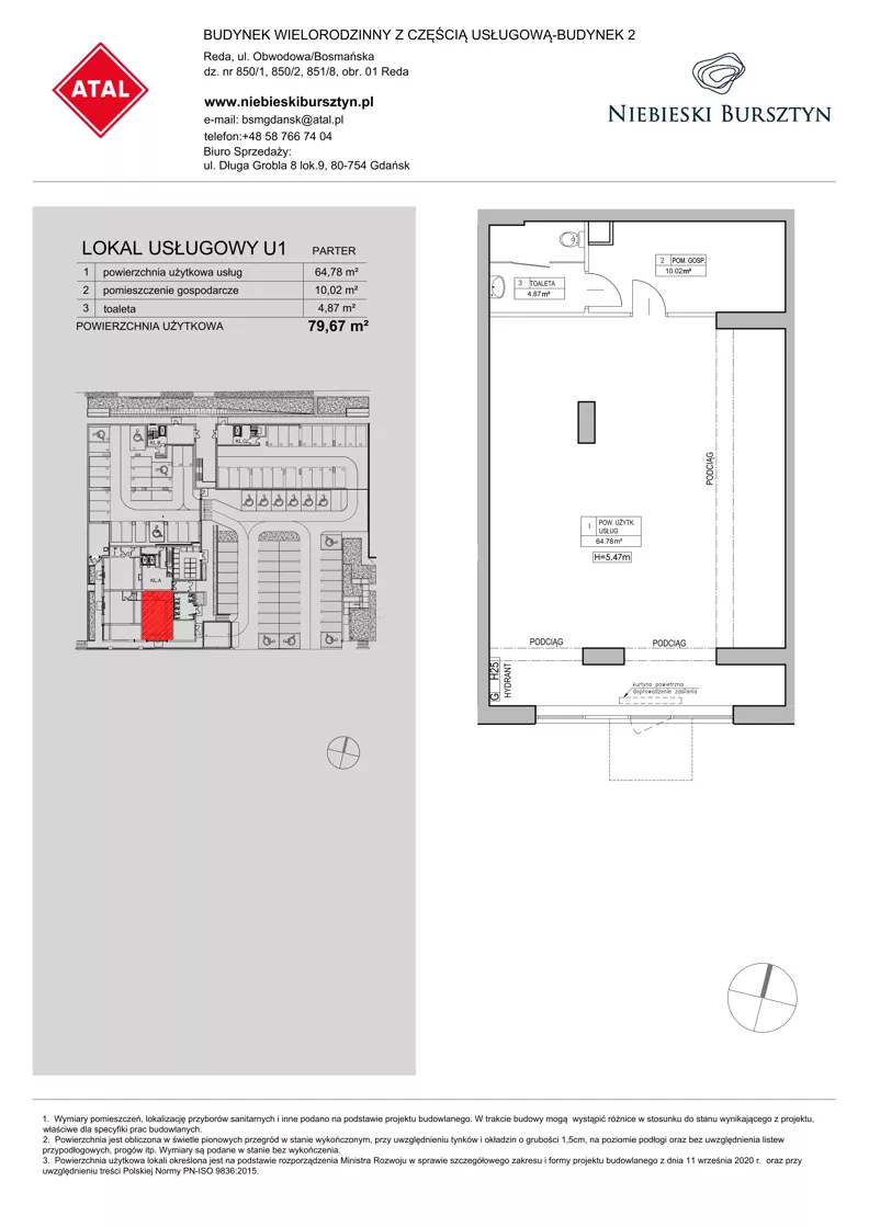 Lokal użytkowy 79,67 m², oferta nr 2.U1, Niebieski Bursztyn - lokale użytkowe, Reda, ul. Bosmańska
