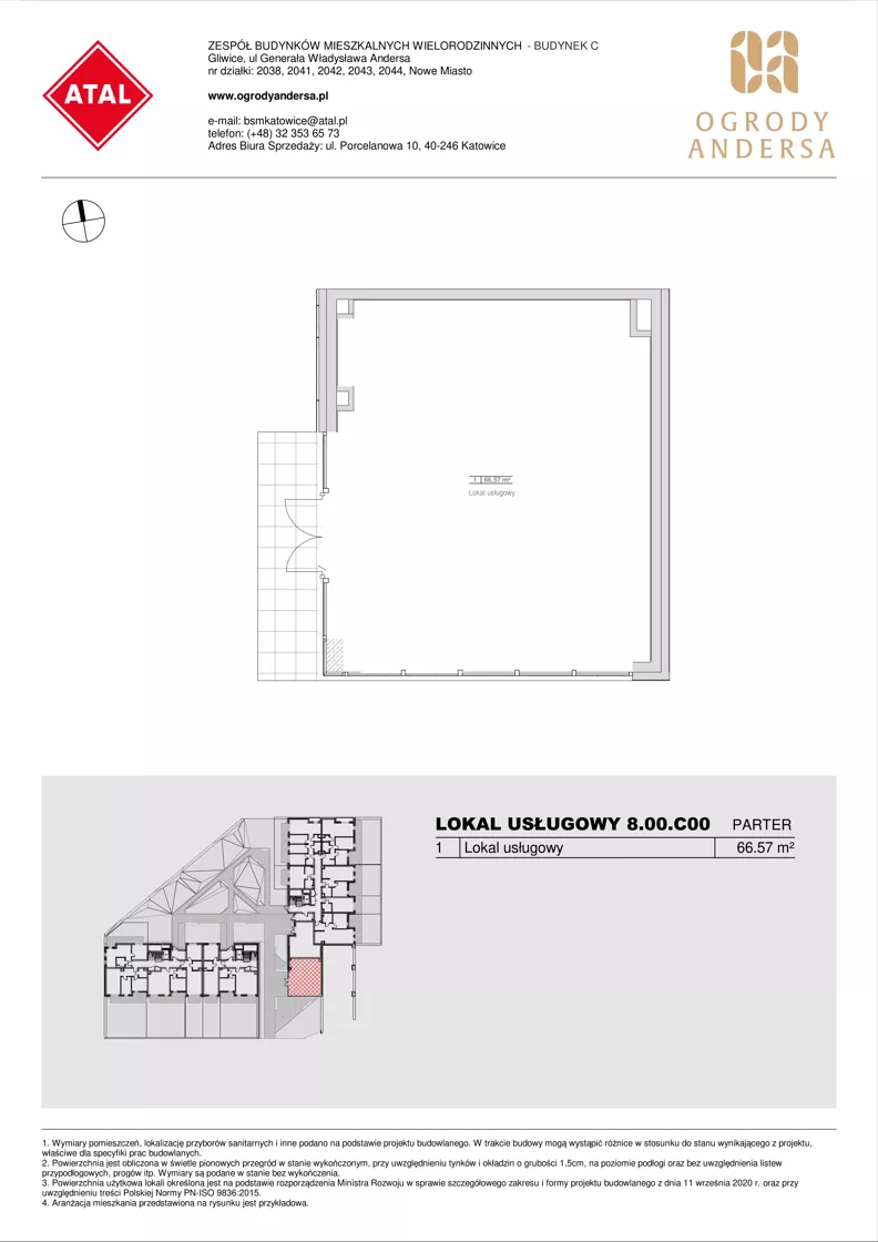 Lokal użytkowy 66,61 m², oferta nr 8.00.CU1, Ogrody Andersa II - lokale użytkowe, Gliwice, Wojska Polskiego, ul. Generała Władysława Andersa