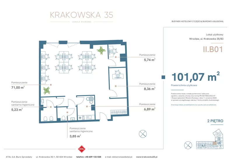 Lokal użytkowy 101,07 m², oferta nr II.B.01, Krakowska 35 - lokale użytkowe, Wrocław, Przedmieście Oławskie, Krzyki, ul. Krakowska
