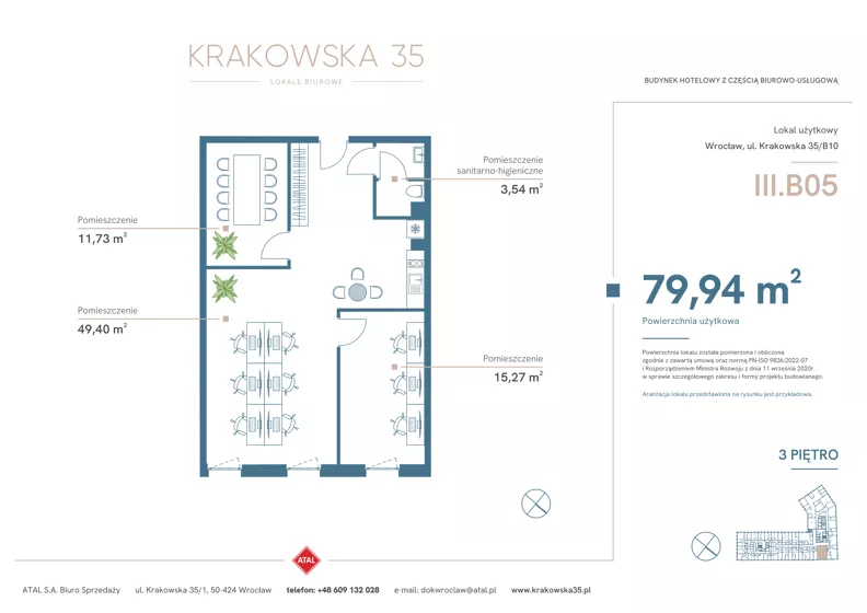 Lokal użytkowy 79,94 m², oferta nr III.B.05, Krakowska 35 - lokale użytkowe, Wrocław, Przedmieście Oławskie, Krzyki, ul. Krakowska