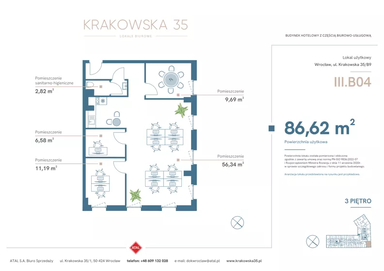 Lokal użytkowy 86,62 m², oferta nr III.B.04, Krakowska 35 - lokale użytkowe, Wrocław, Przedmieście Oławskie, Krzyki, ul. Krakowska