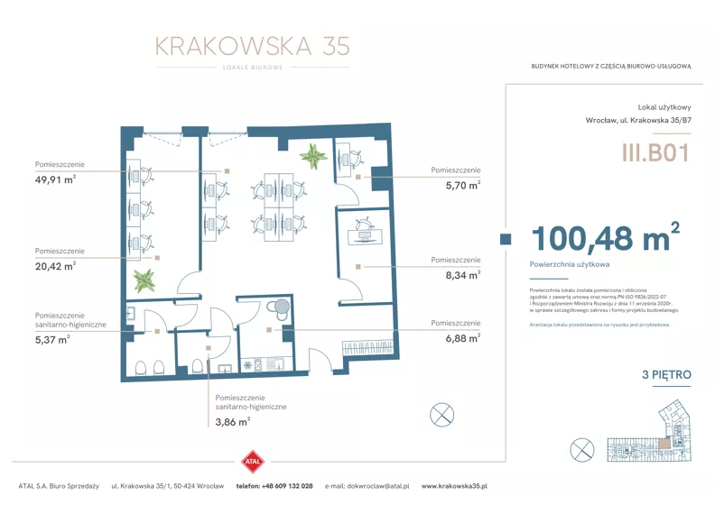 Lokal użytkowy 100,48 m², oferta nr III.B.01, Krakowska 35 - lokale użytkowe, Wrocław, Przedmieście Oławskie, Krzyki, ul. Krakowska