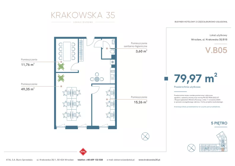 Lokal użytkowy 79,97 m², oferta nr V.B.05, Krakowska 35 - lokale użytkowe, Wrocław, Przedmieście Oławskie, Krzyki, ul. Krakowska