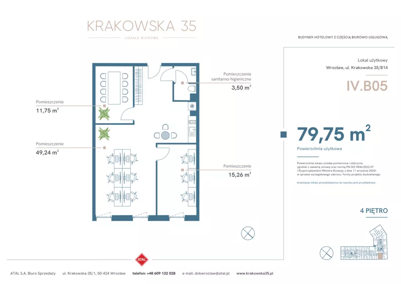 Lokal użytkowy 79,75 m², oferta nr IV.B.05, Krakowska 35 - lokale użytkowe, Wrocław, Przedmieście Oławskie, Krzyki, ul. Krakowska