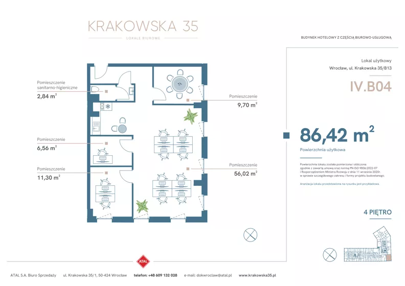 Lokal użytkowy 86,42 m², oferta nr IV.B.04, Krakowska 35 - lokale użytkowe, Wrocław, Przedmieście Oławskie, Krzyki, ul. Krakowska