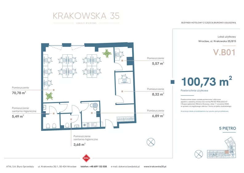Lokal użytkowy 100,73 m², oferta nr V.B.01, Krakowska 35 - lokale użytkowe, Wrocław, Przedmieście Oławskie, Krzyki, ul. Krakowska
